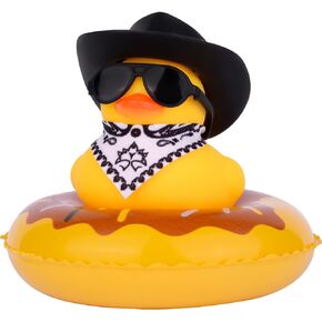Yellow Duck Car Ornaments Rubber Duck Car Dashboard Decorations with Mini Sunglasses Cowboy Hat Scarf Swim Ring(Pink)