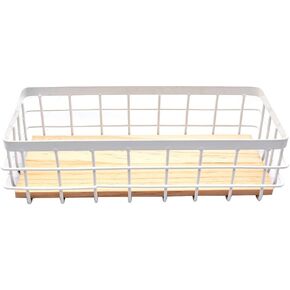 Hoshen Sundries Storage Frame, Iron Art Storage Frame (With a Wooden Board at the Bottom), Cosmetics Storage Basket, Bathroom Desktop Wall-mounted Shelf - Black