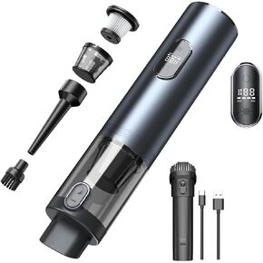 مكنسة كهربائية للسيارة عالية الطاقة، مكنسة كهربائية محمولة لاسلكية 3 في 1، مكنسة كهربائية محمولة لاسلكية قوية بقوة 13000 باسكال مع ضوء LED، شاشة LCD ومحرك بدون فرشاة لتنظيف السيارة والمنزل (أسود) in Kuwait