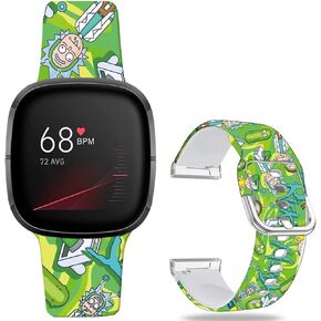 Rick and Morty Bands Compatible with Fitbit Sense/Sense 2/Versa 3/Versa 4 Band Fancy Soft Sport Silicone Cartoon Holiday Strap Men Women