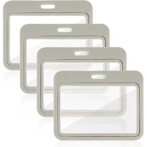 4 Pack Horizontal ID Badge Holder Double-Sided Transparent ID Badge Holders Waterproof Hard Plastic Badge Holder for Office School ID Credit Card Exhibition Card(Black)