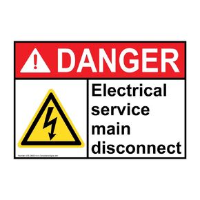 ComplianceSigns.com Danger Electrical Service Main Disconnect ANSI Safety Label Decal, 5x3.5 in. 4-Pack Vinyl for Electrical