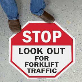 SmartSign “Stop - Look Out for Forklift Traffic" Anti Slip Adhesive Octagonal Floor Sign | 24" x 24"