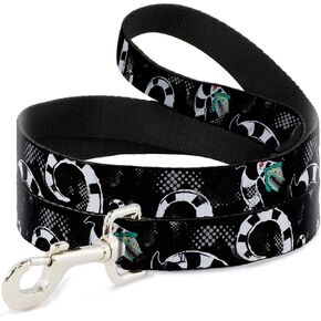 Dog Leash Beetlejuice Sandworm Healftone Repeat Black Gray 6 Feet Long 1.0 Inch Wide