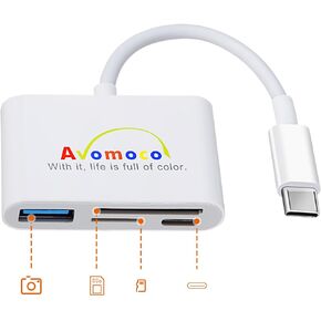 USB C SD Card Reader with USB 3.0 Port & Charging Port,4-in-1 Micro SD Memory Card Reader Adapter/Compatible with iPhone 15 Pro Max, iPad Pro
