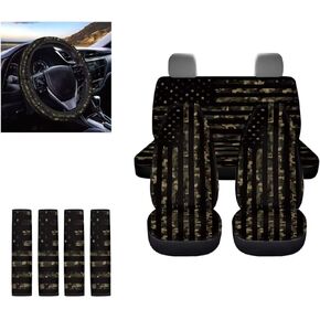 Sunflower Paws Print Car Seat Covers Full Set Car Accessories for Women Front/Rear Seat Covers Steering Wheel Seat Belt Cover for Automotive SUV Sedan Interior Decor
