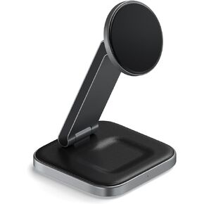 Satechi 2 in 1 Wireless Charger, Qi2 15W Dual Wireless Charger Stand, Magnetic, Foldable Travel Charger Station for iPhone 15/14/13/12, and AirPods Pro/3/2