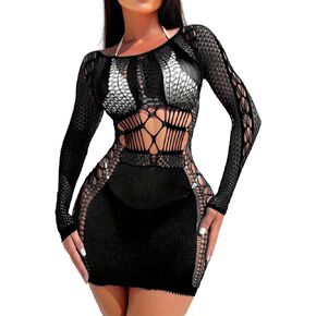 SHENHE Women's Fishnet Off Shoulder Short Sleeve Hollow Out Cover Up Sun Dresses