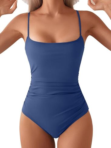 B2prity Women's One Piece Swimsuits Square Neck Cutout Back Bathing Suit Tummy Control Ruched Swimwear in Saudi Arabia