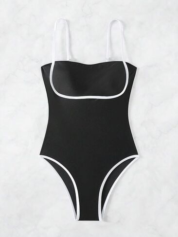 Floerns Women's One Piece Spaghetti Strap Colorblock Square Neck Sleeveless Swimsuit in Saudi Arabia