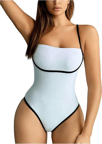 Floerns Women's One Piece Spaghetti Strap Colorblock Square Neck Sleeveless Swimsuit in Saudi Arabia