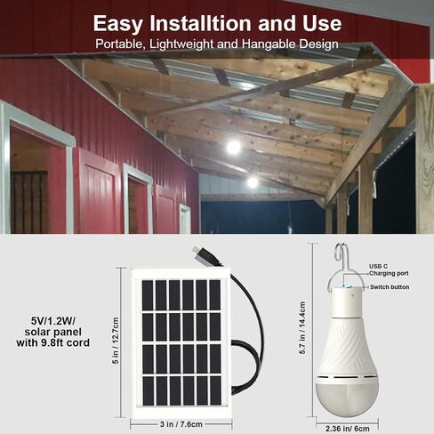 Dusk to Dawn Solar Light Bulbs, 4 Light Modes, 2 Pack Portable Solar Light Bulbs for Indoor Chicken Coop Shed Emergency in Kuwait