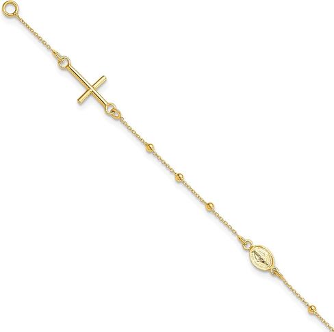 Lex & Lu 14k Yellow Gold Polished 6.5'' Cross Rosary Bracelet in Saudi Arabia