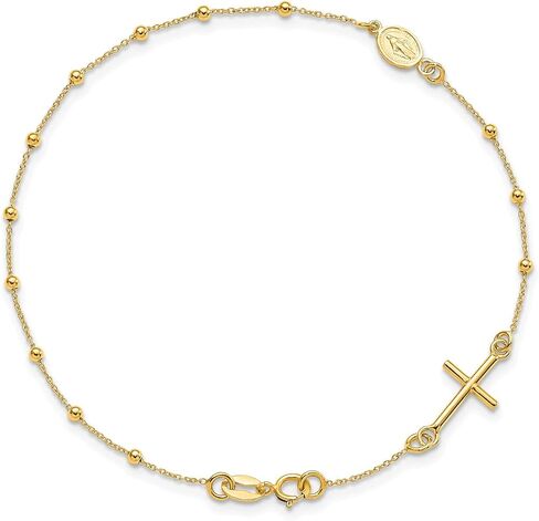 Lex & Lu 14k Yellow Gold Polished 6.5'' Cross Rosary Bracelet in Saudi Arabia