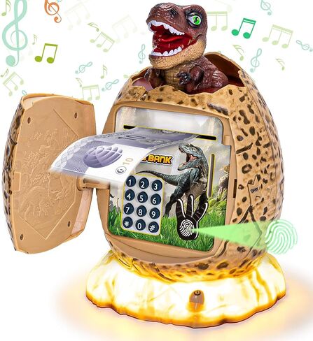 G.C ديناصور الخنزير البنك للأولاد مع بصمة إلكترونية وكلمة المرور، ألعاب الصراف الآلي الصغيرة للأطفال المال عملة البنك توفير البنوك الخنزير مع الضوء والموسيقى، هدية عيد ميلاد للصبي 3-8 سنوات من العمر لعبة in Kuwait