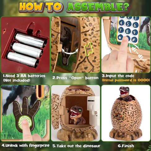 G.C ديناصور الخنزير البنك للأولاد مع بصمة إلكترونية وكلمة المرور، ألعاب الصراف الآلي الصغيرة للأطفال المال عملة البنك توفير البنوك الخنزير مع الضوء والموسيقى، هدية عيد ميلاد للصبي 3-8 سنوات من العمر لعبة in Kuwait