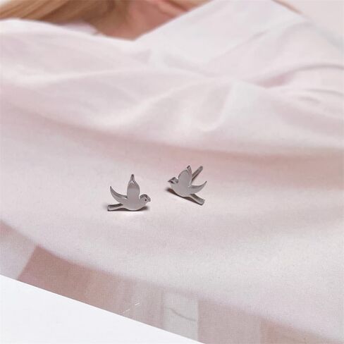 Minimalist Bird Small Little Stud Earrings for Women Teen Girls Cute Stainless Steel Flying Swallow Animal Cartilage Pierced Hypoallergenic Tiny Huggie Sleeper Studs Fashion Jewelry Birthday Gifts in Saudi Arabia