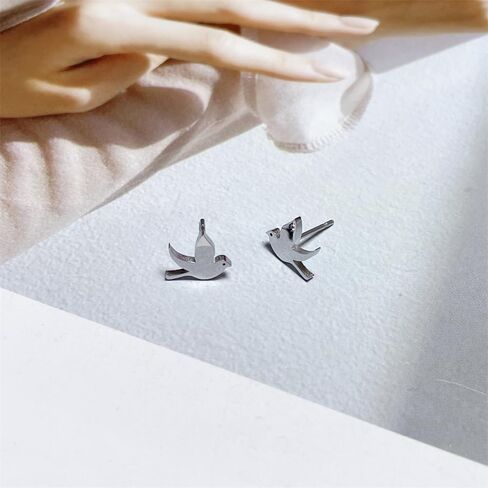 Minimalist Bird Small Little Stud Earrings for Women Teen Girls Cute Stainless Steel Flying Swallow Animal Cartilage Pierced Hypoallergenic Tiny Huggie Sleeper Studs Fashion Jewelry Birthday Gifts in Saudi Arabia