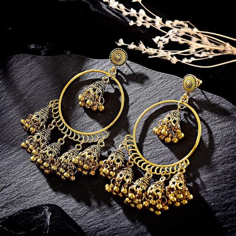 DOUVEI 4 Pairs Oxidized Gold Silver Indian Jhumka Jhumki Earrings Jewelry Stud Earrings Combo Women Girls in Saudi Arabia
