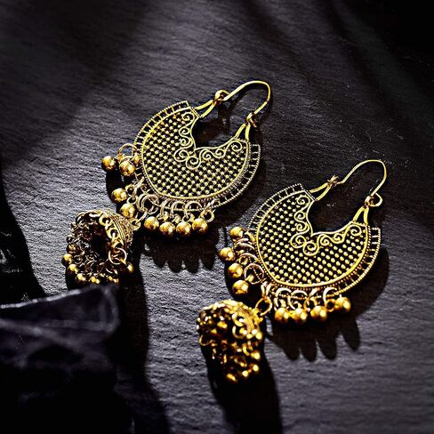 DOUVEI 4 Pairs Oxidized Gold Silver Indian Jhumka Jhumki Earrings Jewelry Stud Earrings Combo Women Girls in Saudi Arabia