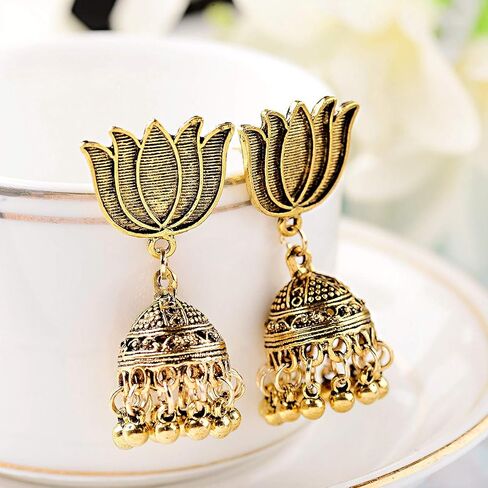 DOUVEI 4 Pairs Oxidized Gold Silver Indian Jhumka Jhumki Earrings Jewelry Stud Earrings Combo Women Girls in Saudi Arabia
