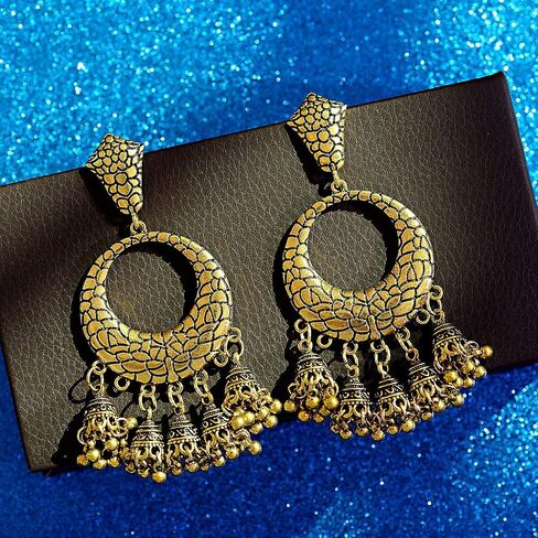 DOUVEI 4 Pairs Oxidized Gold Silver Indian Jhumka Jhumki Earrings Jewelry Stud Earrings Combo Women Girls in Saudi Arabia