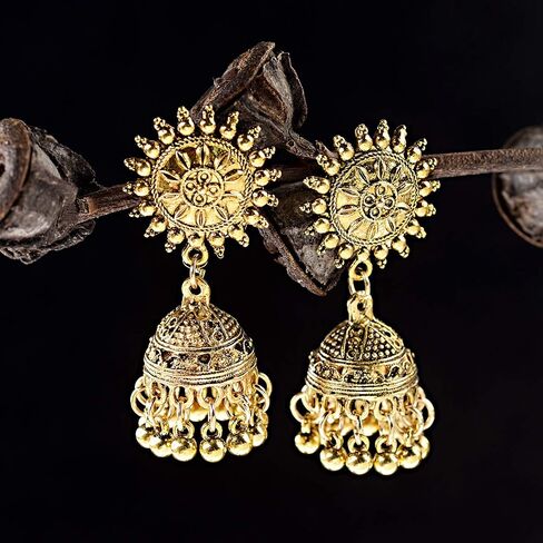 DOUVEI 4 Pairs Oxidized Gold Silver Indian Jhumka Jhumki Earrings Jewelry Stud Earrings Combo Women Girls in Saudi Arabia
