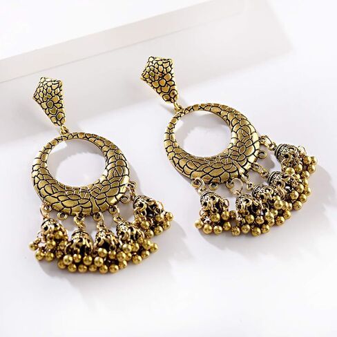 DOUVEI 4 Pairs Oxidized Gold Silver Indian Jhumka Jhumki Earrings Jewelry Stud Earrings Combo Women Girls in Saudi Arabia