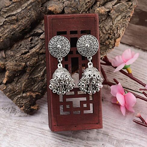 DOUVEI 4 Pairs Oxidized Gold Silver Indian Jhumka Jhumki Earrings Jewelry Stud Earrings Combo Women Girls in Saudi Arabia