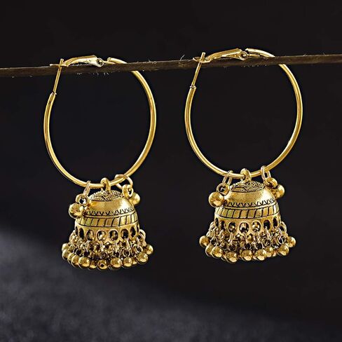 DOUVEI 4 Pairs Oxidized Gold Silver Indian Jhumka Jhumki Earrings Jewelry Stud Earrings Combo Women Girls in Saudi Arabia