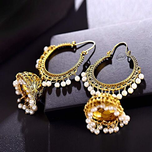 DOUVEI 4 Pairs Oxidized Gold Silver Indian Jhumka Jhumki Earrings Jewelry Stud Earrings Combo Women Girls in Saudi Arabia