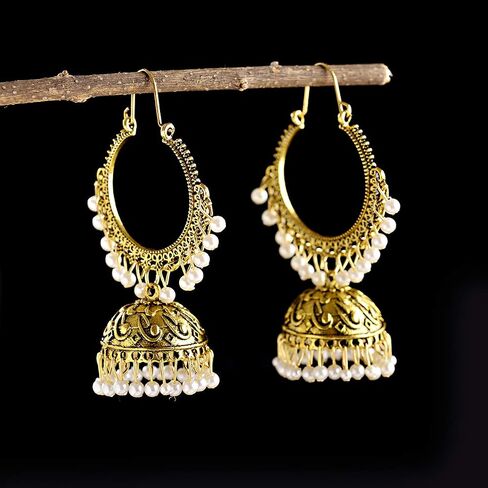 DOUVEI 4 Pairs Oxidized Gold Silver Indian Jhumka Jhumki Earrings Jewelry Stud Earrings Combo Women Girls in Saudi Arabia