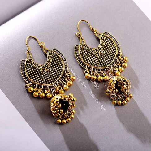 DOUVEI 4 Pairs Oxidized Gold Silver Indian Jhumka Jhumki Earrings Jewelry Stud Earrings Combo Women Girls in Saudi Arabia