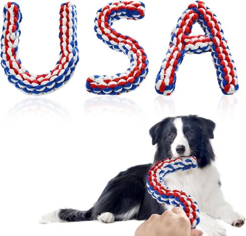 Vehomy 4th of July Dog Toys U S A Shape Dog Chewing Toys Dog Cotton Rope Toys Puppy Independence Day Interactive Toy Patriotic Dog Toys for Small Medium Dogs 3 Pack in Saudi Arabia