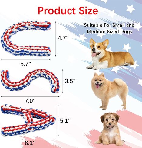 Vehomy 4th of July Dog Toys U S A Shape Dog Chewing Toys Dog Cotton Rope Toys Puppy Independence Day Interactive Toy Patriotic Dog Toys for Small Medium Dogs 3 Pack in Saudi Arabia