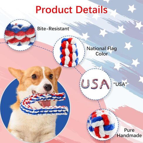 Vehomy 4th of July Dog Toys U S A Shape Dog Chewing Toys Dog Cotton Rope Toys Puppy Independence Day Interactive Toy Patriotic Dog Toys for Small Medium Dogs 3 Pack in Saudi Arabia