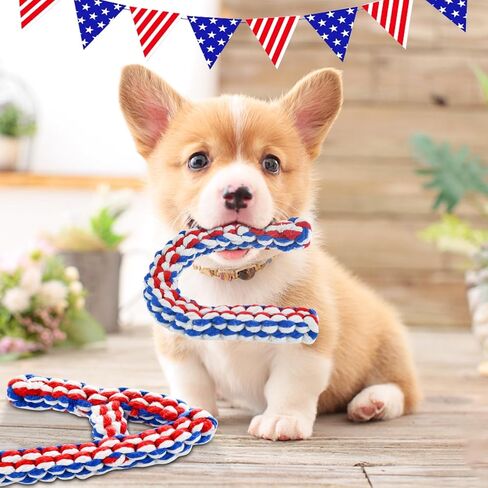 Vehomy 4th of July Dog Toys U S A Shape Dog Chewing Toys Dog Cotton Rope Toys Puppy Independence Day Interactive Toy Patriotic Dog Toys for Small Medium Dogs 3 Pack in Saudi Arabia