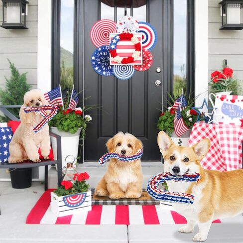Vehomy 4th of July Dog Toys U S A Shape Dog Chewing Toys Dog Cotton Rope Toys Puppy Independence Day Interactive Toy Patriotic Dog Toys for Small Medium Dogs 3 Pack in Saudi Arabia