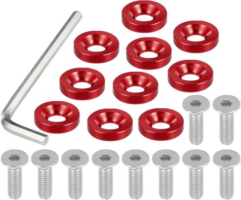 Motoforti Universal Finishing Countersunk Fender Bumper Washers, Gasket Screw Engine Bay Fastener Kit for Car Motorcycle Mechanical RC Parts, M6, Durable, Aluminum Alloy, Red, 1 Set in Saudi Arabia