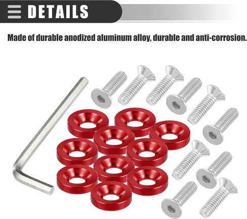 Motoforti Universal Finishing Countersunk Fender Bumper Washers, Gasket Screw Engine Bay Fastener Kit for Car Motorcycle Mechanical RC Parts, M6, Durable, Aluminum Alloy, Red, 1 Set in Saudi Arabia
