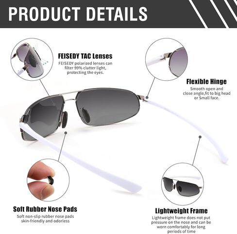 FEISEDY Vintage Sunglasses Men Polarized, Aviator Metal Frame Lightweight, Driving Fishing Running B0057 in Saudi Arabia