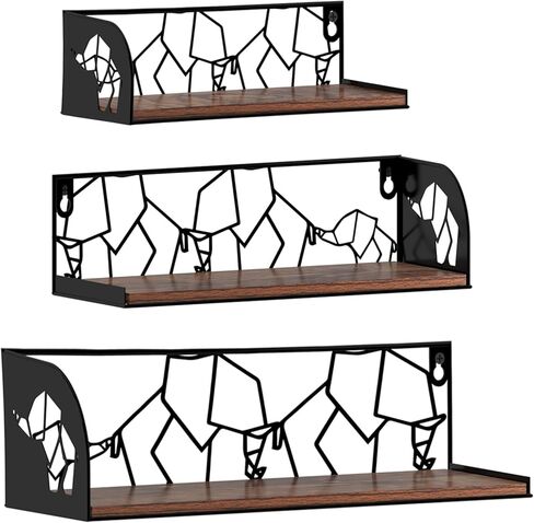 أرفف عائمة من CRUGLA مقاس 16 بوصة لمجموعة الحائط المكونة من 3 قطع، ديكور فني جداري لعائلة الفيل، رف تخزين معلق ريفي للحمام والمطبخ وغرفة النوم وغرفة المعيشة ورف الكتب in Kuwait
