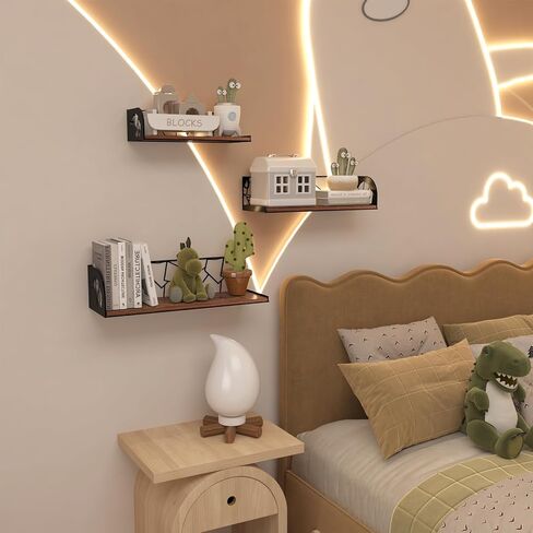 أرفف عائمة من CRUGLA مقاس 16 بوصة لمجموعة الحائط المكونة من 3 قطع، ديكور فني جداري لعائلة الفيل، رف تخزين معلق ريفي للحمام والمطبخ وغرفة النوم وغرفة المعيشة ورف الكتب in Kuwait