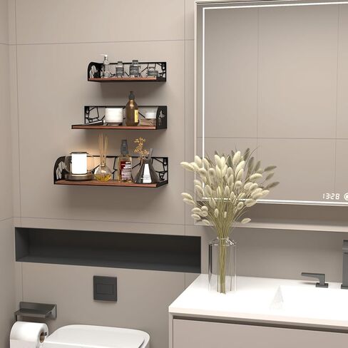 أرفف عائمة من CRUGLA مقاس 16 بوصة لمجموعة الحائط المكونة من 3 قطع، ديكور فني جداري لعائلة الفيل، رف تخزين معلق ريفي للحمام والمطبخ وغرفة النوم وغرفة المعيشة ورف الكتب in Kuwait