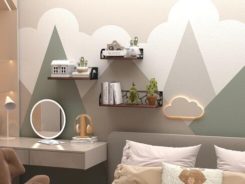 أرفف عائمة من CRUGLA مقاس 16 بوصة لمجموعة الحائط المكونة من 3 قطع، ديكور فني جداري لعائلة الفيل، رف تخزين معلق ريفي للحمام والمطبخ وغرفة النوم وغرفة المعيشة ورف الكتب in Kuwait