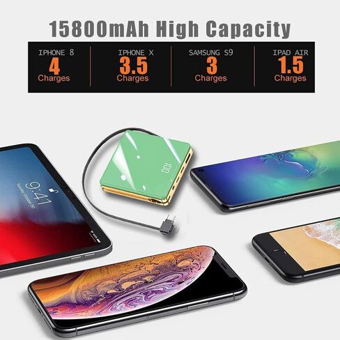 Portable Charger 15800mAh Power Bank with Fast Charging - Red Cell Phone Battery Level Display Built in 3 Cables - External Battery Pack Charge - Compatible with iPhone, Samsung, iPad, Galaxy，etc. in Saudi Arabia