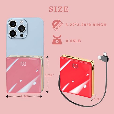 Portable Charger 15800mAh Power Bank with Fast Charging - Red Cell Phone Battery Level Display Built in 3 Cables - External Battery Pack Charge - Compatible with iPhone, Samsung, iPad, Galaxy，etc. in Saudi Arabia