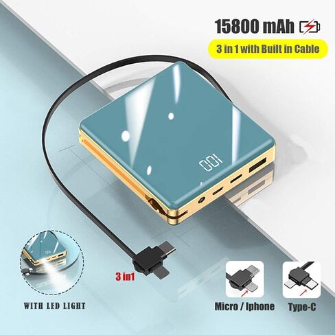 Portable Charger 15800mAh Power Bank with Fast Charging - Red Cell Phone Battery Level Display Built in 3 Cables - External Battery Pack Charge - Compatible with iPhone, Samsung, iPad, Galaxy，etc. in Saudi Arabia
