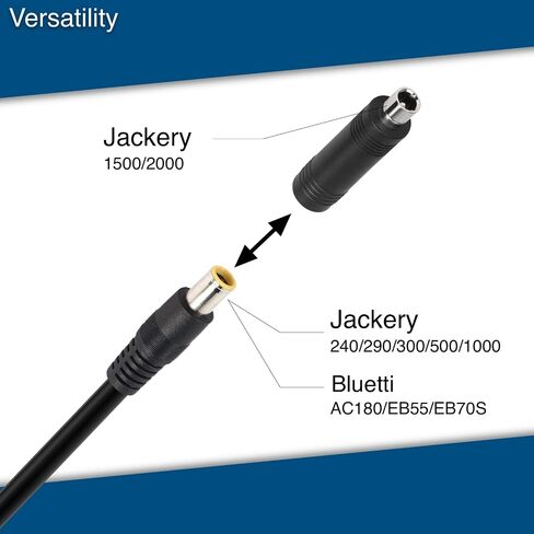 مجموعة قطعتين - كابل تمديد 20 قدم 8 مم (DC7909) موصلات ذكر/أنثى ومحول DC8020، متوافق مع جاكيري وبلويتي ومحطات الطاقة والألواح الشمسية، 14AWG in Saudi Arabia