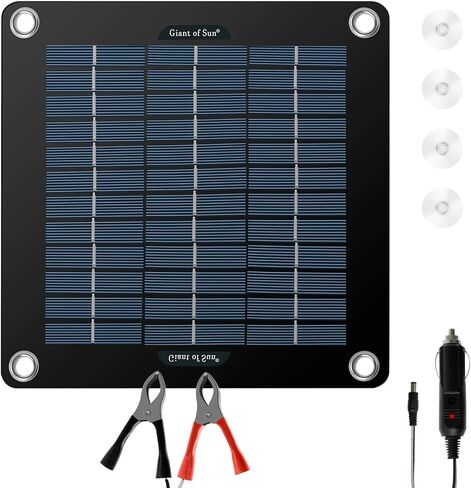 طقم لوحة شمسية 10 وات 12 فولت شاحن شمسي مقاوم للماء طقم شاحن محمول يعمل بالطاقة الشمسية مع 4 أكواب شفط خفيفة الوزن وعالية الكفاءة للحفاظ على بطارية السيارة لقارب السيارة RV (أسود) in Kuwait